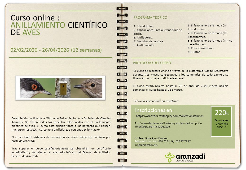 Online ikastaroa: Hegaztien eraztunketa zientifikoa (12 aste)